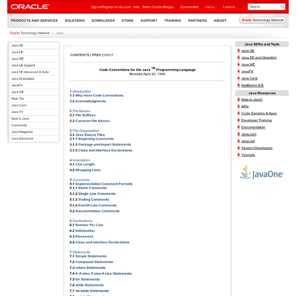 Code Conventions for the Java(TM) Programming Language: Contents