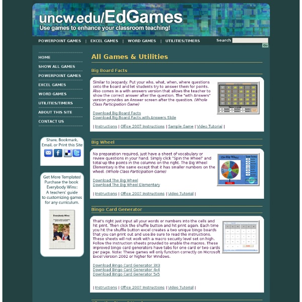 All Games - Micrsoft Office Game Templates by Dr. Jeff Ertzberger UNC Wilmington