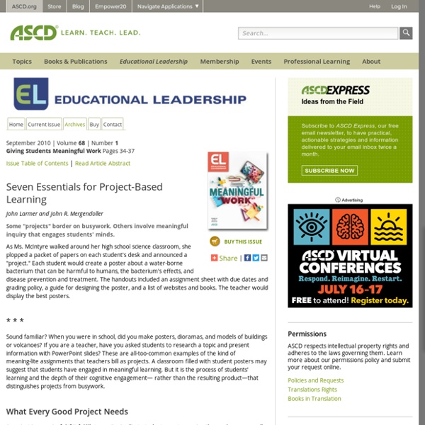 Seven Essentials for Project-Based Learning