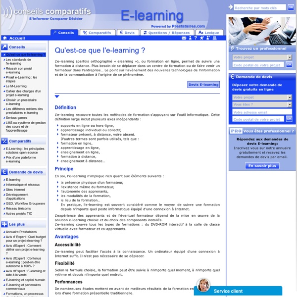 Qu'est ce que le e-learning - e-learning definition - outils e-learning