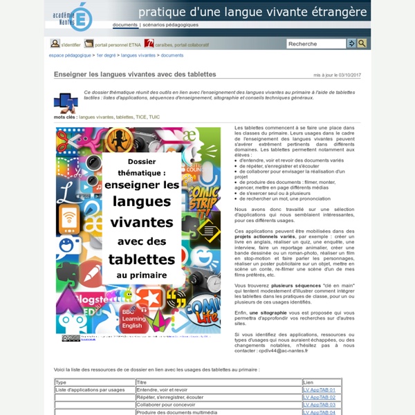 Pratique d'une langue vivante étrangère - Enseigner les langues vivantes avec des tablettes