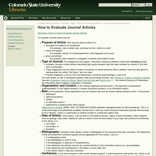 How to evaluate journal articles