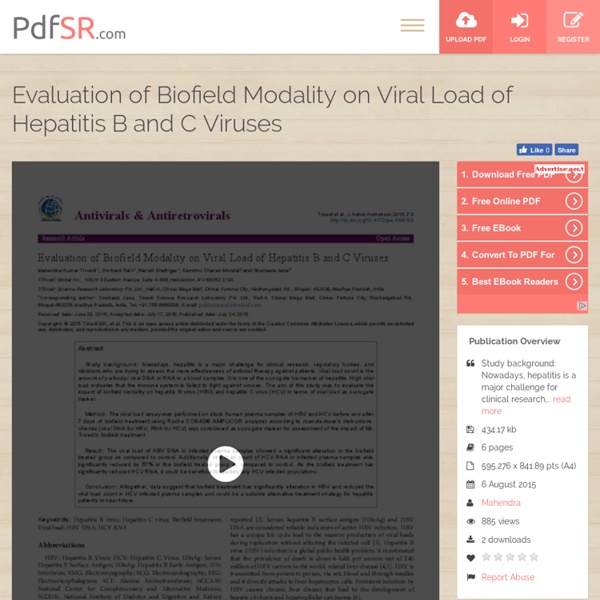 Evaluation of Biofield Modality on Viral Load of Hepatitis B and C Viruses