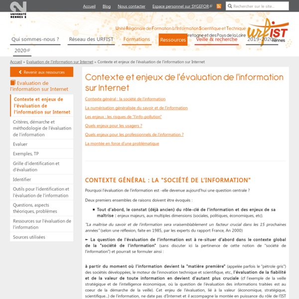 Contexte et enjeux de l'évaluation de l'information sur Internet