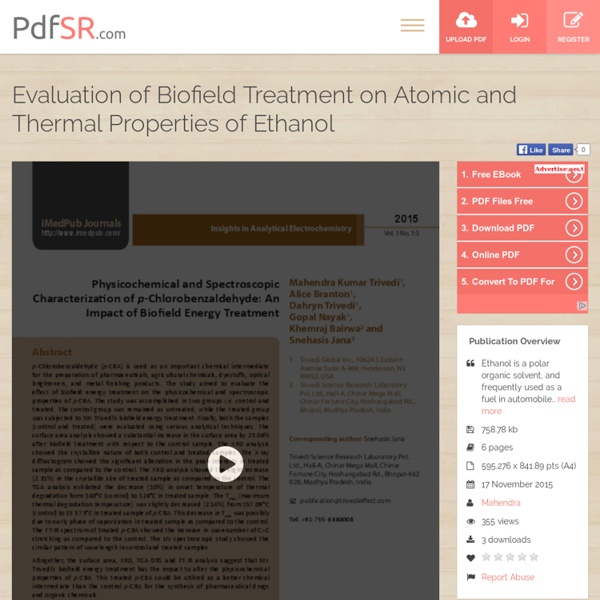Evaluation of Biofield Treatment on Atomic and Thermal Properties of Ethanol