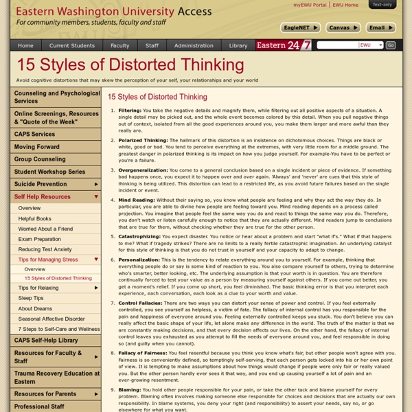 15 Styles of Distorted Thinking