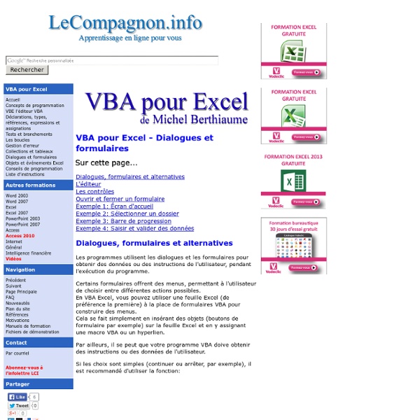 VBA pour Excel - Dialogues et formulaires