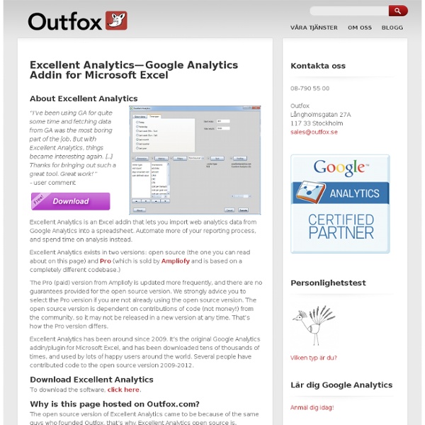 Excellent Analytics - Free Google Analytics Excel Plug-In