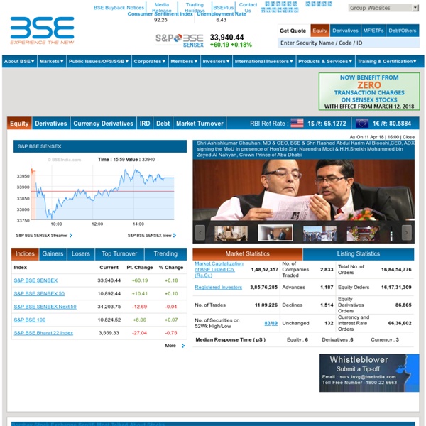 Bombay Stock Exchange - BSE's website for SENSEX, stock quotes and corporate information