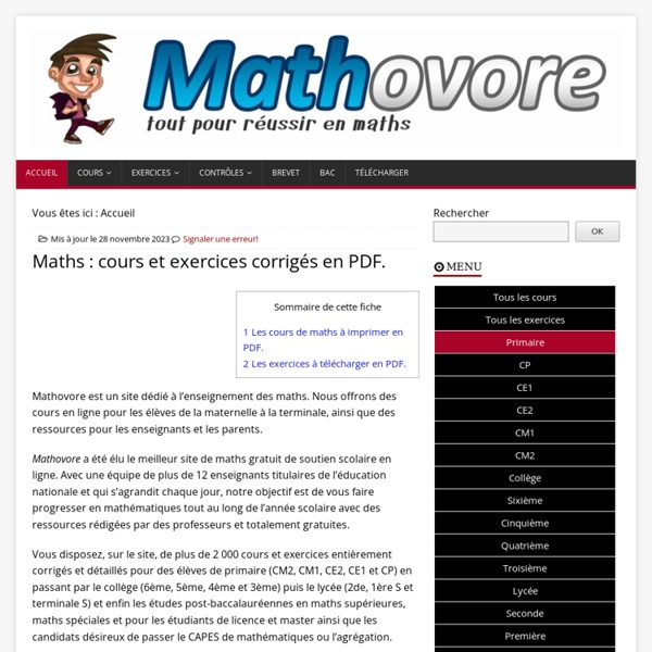 Cours de maths en PDF - exercices corrigés gratuits - sujets du brevet et bac S –