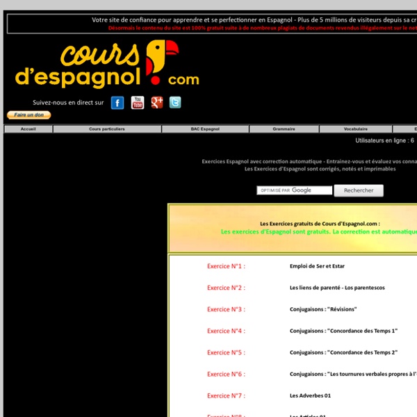 Exercices gratuits d'Espagnol - Appendre Espagnol - Exercices gratuits en ligne d'Espagnol