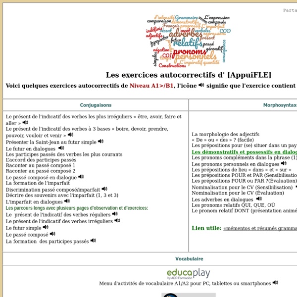 Les exercices interactifs d'AppuiFLE, le site d'appui en fran?ais langue ?trang?re de Mireille Spalacci