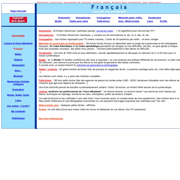 Français, exercices, orthographe, lecture, grammaire