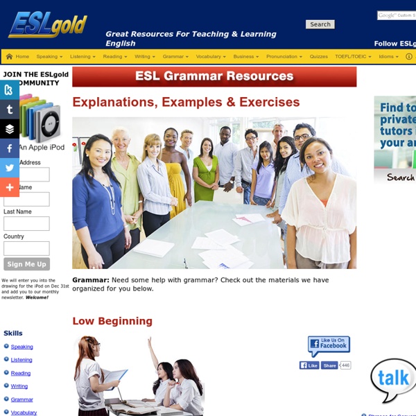 Explanations, Examples, Exercises in English grammar for ESL students and teachers