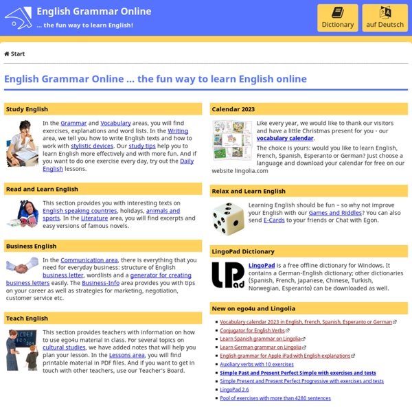 English Grammar Online - free exercises, explanations, vocabulary, dictionary and teaching materials