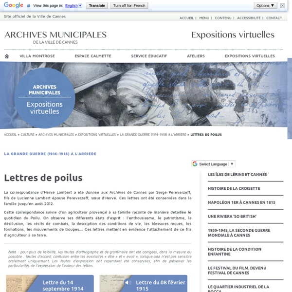 Lettres de poilus - Expositions virtuelles historiques des Archives de la ville de Cannes
