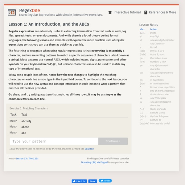 RegexOne - Learn regular expressions with interactive examples