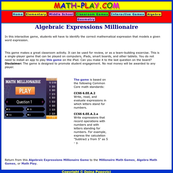 Algebraic Expressions Millionaire