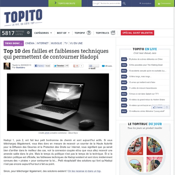 Top 10 astuces pour contourner Hadopi et logiciels anti hadopi : streaming, vpn, newsgroups, megaupload...