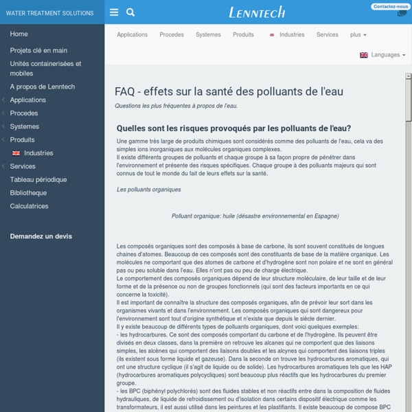 FAQ - effet sur la santé des polluants de l'eau