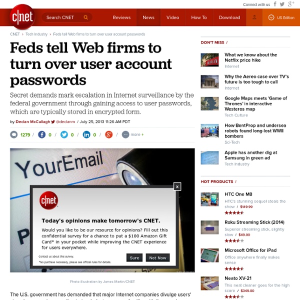 Feds tell Web firms to turn over user account passwords