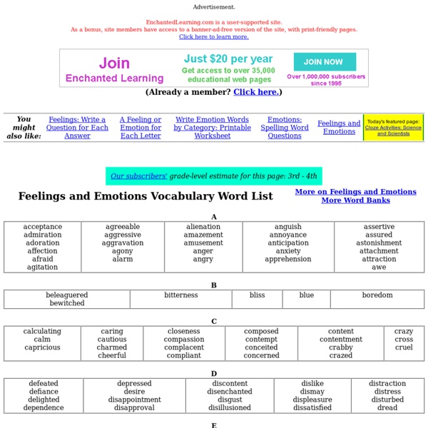 Feelings and Emotions Vocabulary Word List