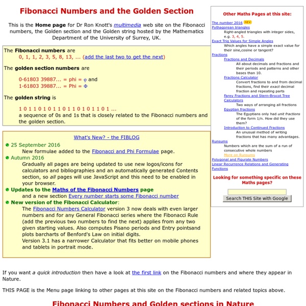 Fibonacci Numbers, the Golden section and the Golden String