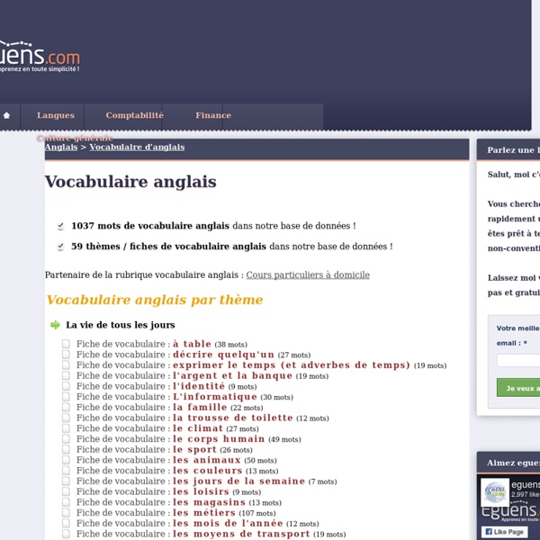 Fiches de vocabulaire anglais par thème