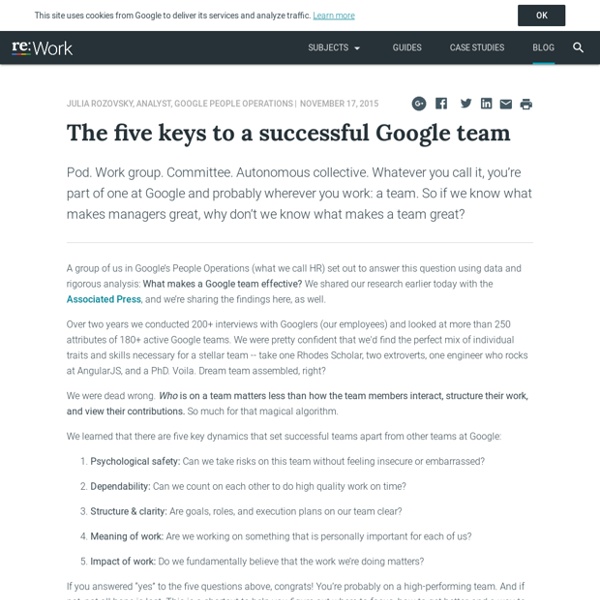 Re:Work - The five keys to a successful Google team
