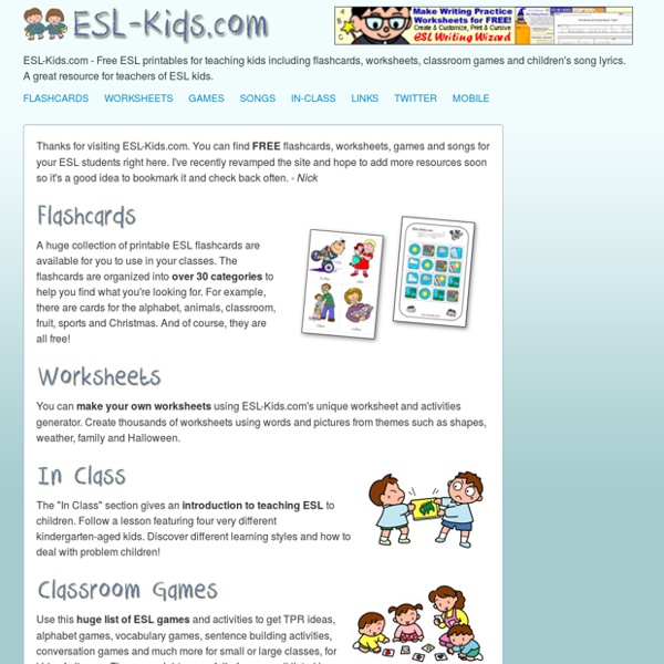 ESL-Kids - Flashcards, Worksheets, Games and Songs