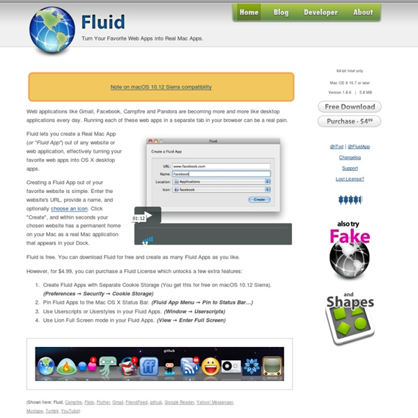 Fluid - Turn Your Favorite Web Apps into Real Mac Apps.