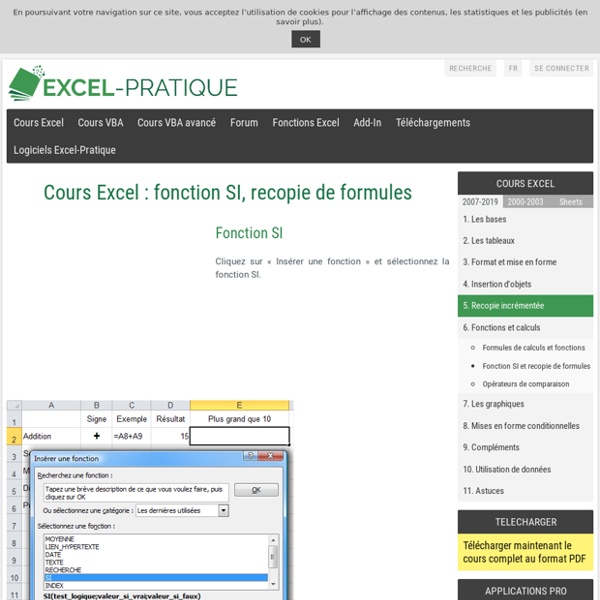 Cours Excel : fonction SI, recopie de formules