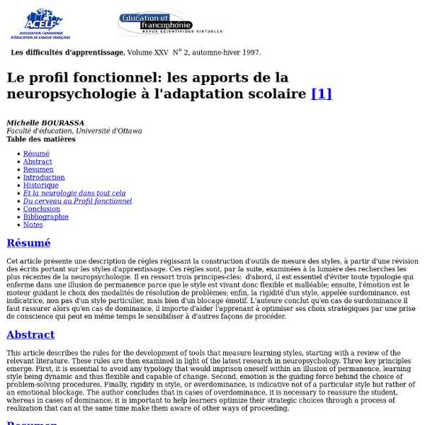 25:2 - Le profil fonctionnel - les apports de la neuropsychologie à l'adaptation scolaire.