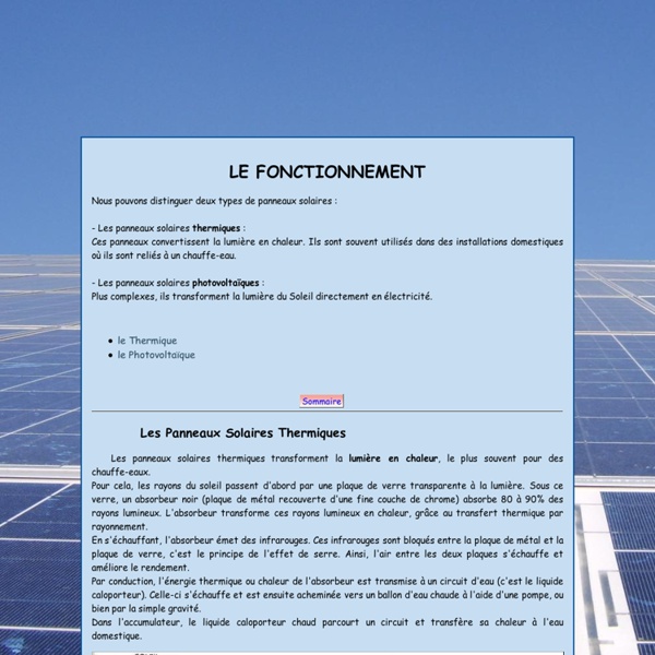 LE FONCTIONNEMENT DES PANNEAUX SOLAIRES PHOTOVOLTAIQUES ET TERMIQUES - TPE