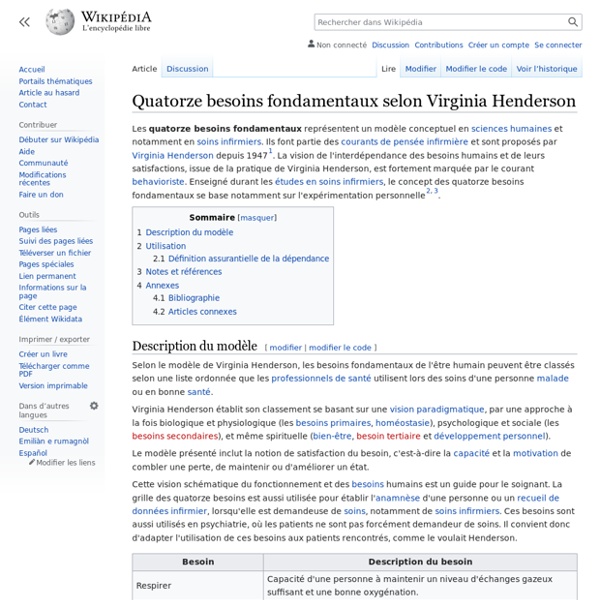 Quatorze besoins fondamentaux selon Virginia Henderson