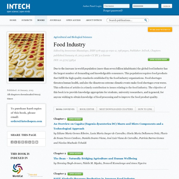 INTECH 16/01/13 Food IndustryAu sommaire notamment:Acidified Foods: Food Safety Considerations for Food ProcessorsMicrobiologica