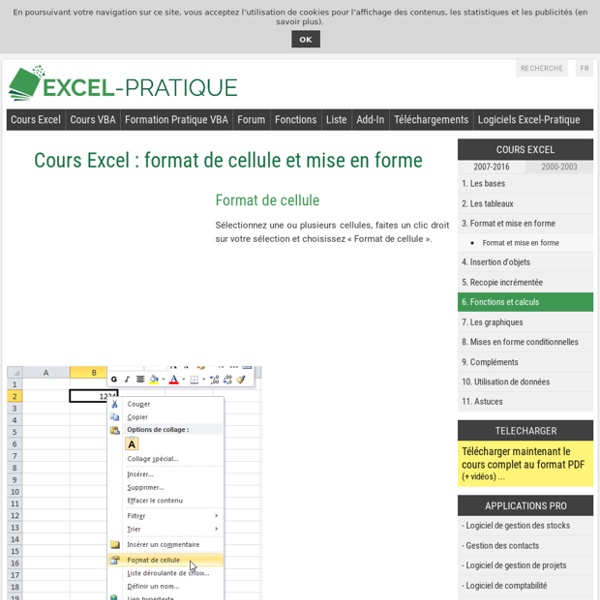 Cours Excel : format de cellule et mise en forme