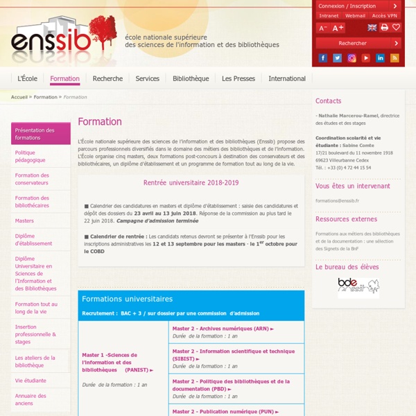 ENSSIB : Formations proposées par l'établissement