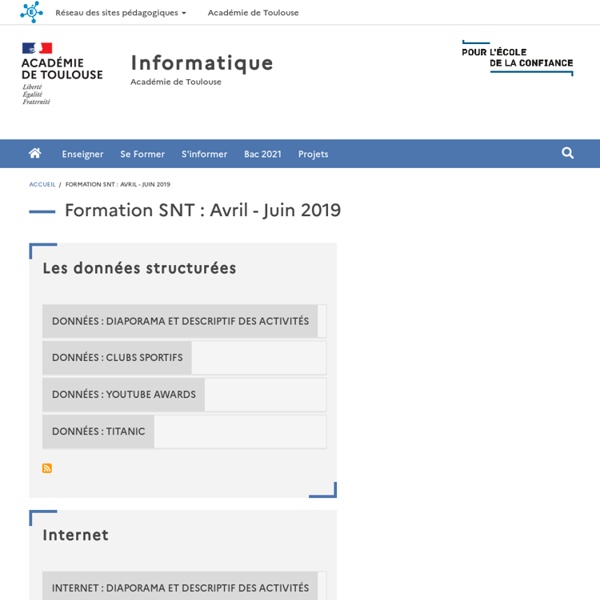 Formation SNT : Avril - Juin 2019