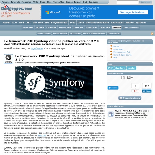 Le framework PHP Symfony vient de publier sa version 3.2.0, avec l'intégration d'un nouveau composant pour la gestion des workflows