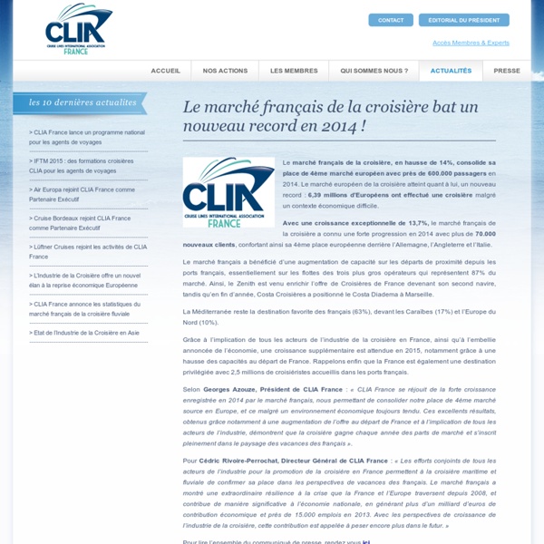 Le marché français de la croisière bat un nouveau record en 2014 ! - CLIA France