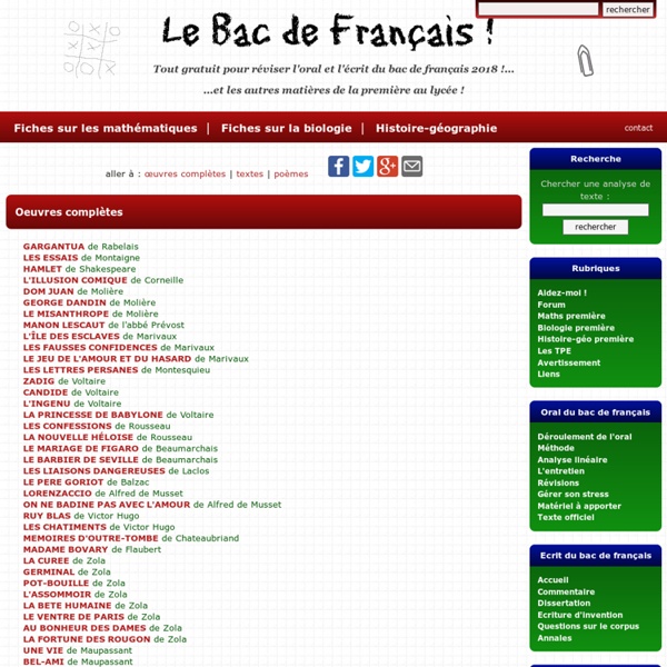 BAC DE FRANCAIS 2016 : Fiches de révisions et méthodes