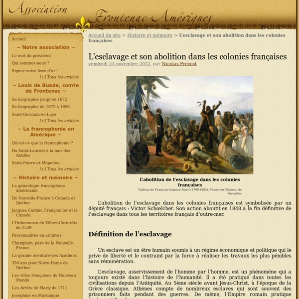 L'esclavage et son abolition dans les colonies françaises - Le site de l'association Frontenac-Amériques