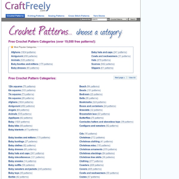 Free Crochet Patterns by Category - 19,000+ Free Crochet Patterns plus Knit Patterns - StumbleUpon