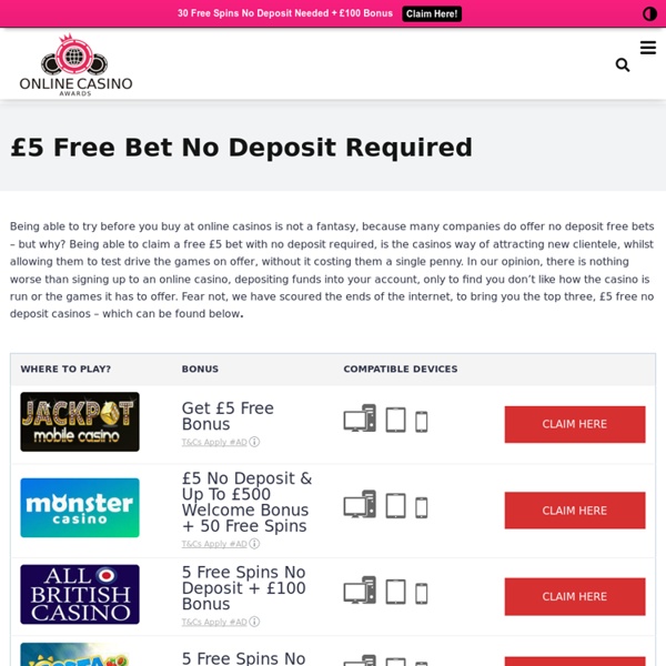 £5 Free No Deposit Required - £5 No Deposit Free Bets □