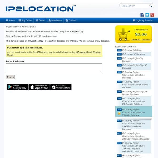 Lookup IP address to Country, State, City, Netblock, Longitude and Latitude