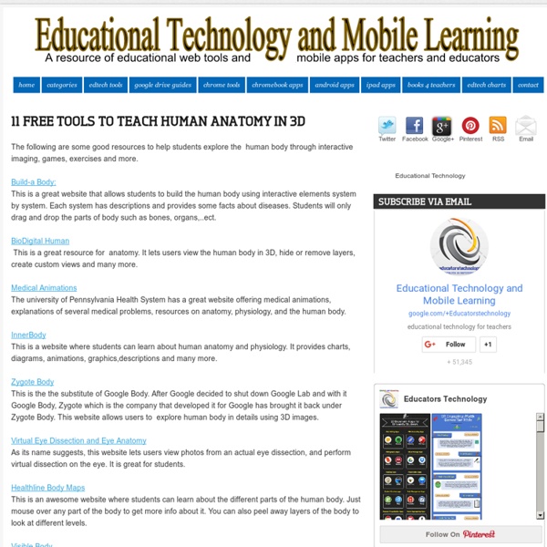 Educational Technology and Mobile Learning: 11 Free Tools to Teach Human Anatomy in 3D