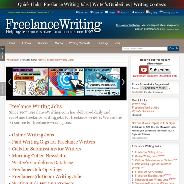 FREELANCE WRITING ONLINE WRITING JOBS for Freelance Writers courtesy of Online-Writing-Jobs.com (Job feed)