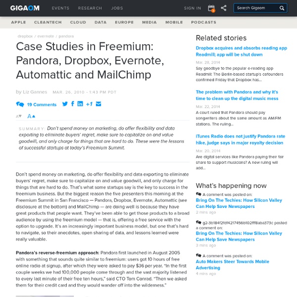 Case Studies in Freemium: Pandora, Dropbox, Evernote, Automattic