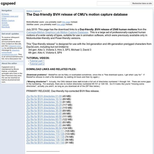 The Daz-friendly BVH release of CMU's motion capture database - cgspeed